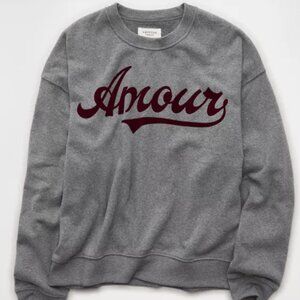AE Amour 'Love' Burgundy Text Cozy Grey Sweater